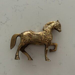 Vintage Brass Horse Statue Embossed Saddle Bridle Heavy